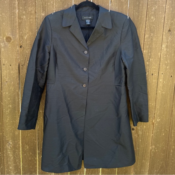 Silkland 100% Silk Black Longline Blazer Jacket Size 12 Minimalist Trench Style - Picture 1 of 8